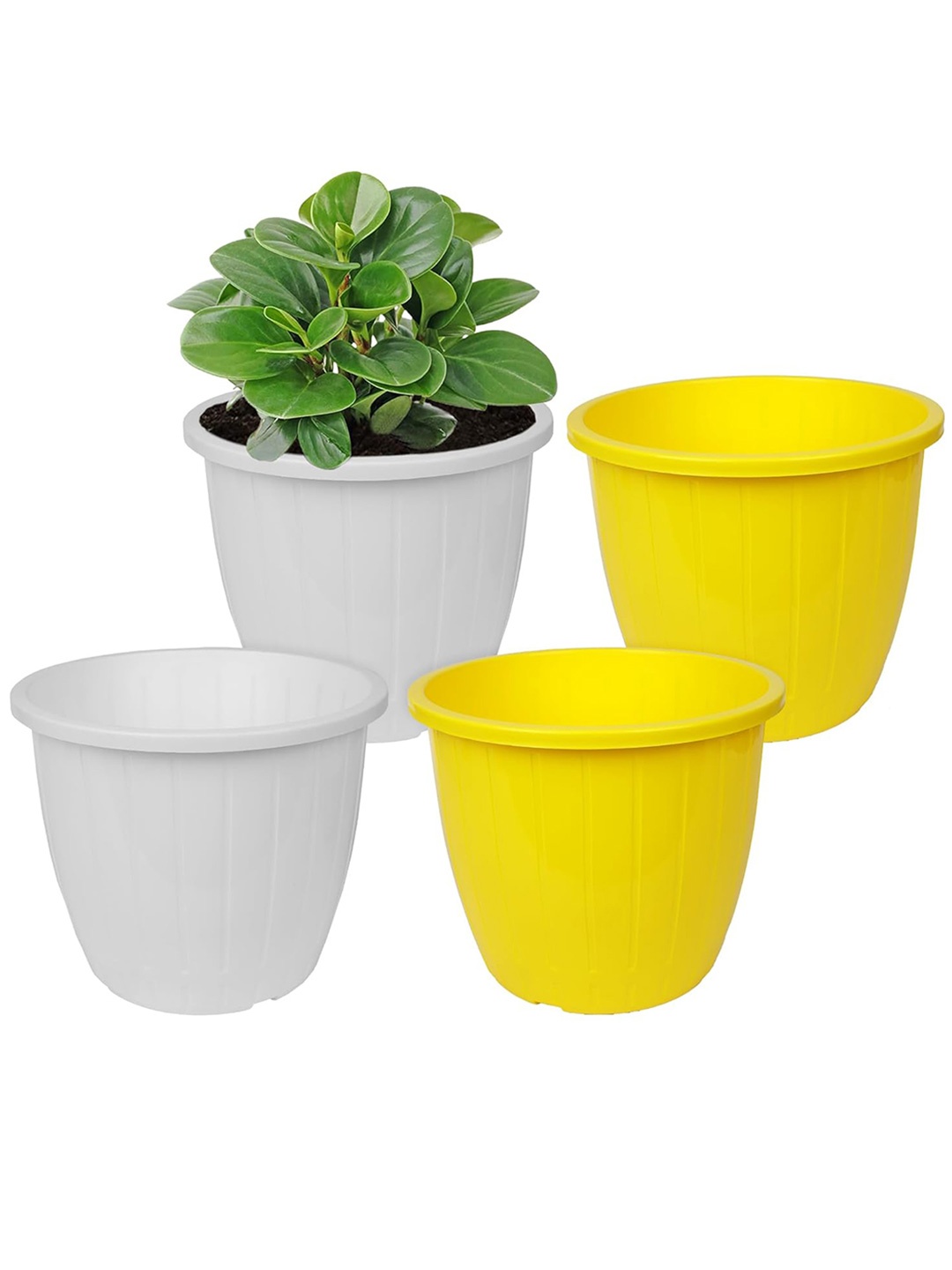 

Kuber Industries Yellow 4 Pcs Textured Flower Pot