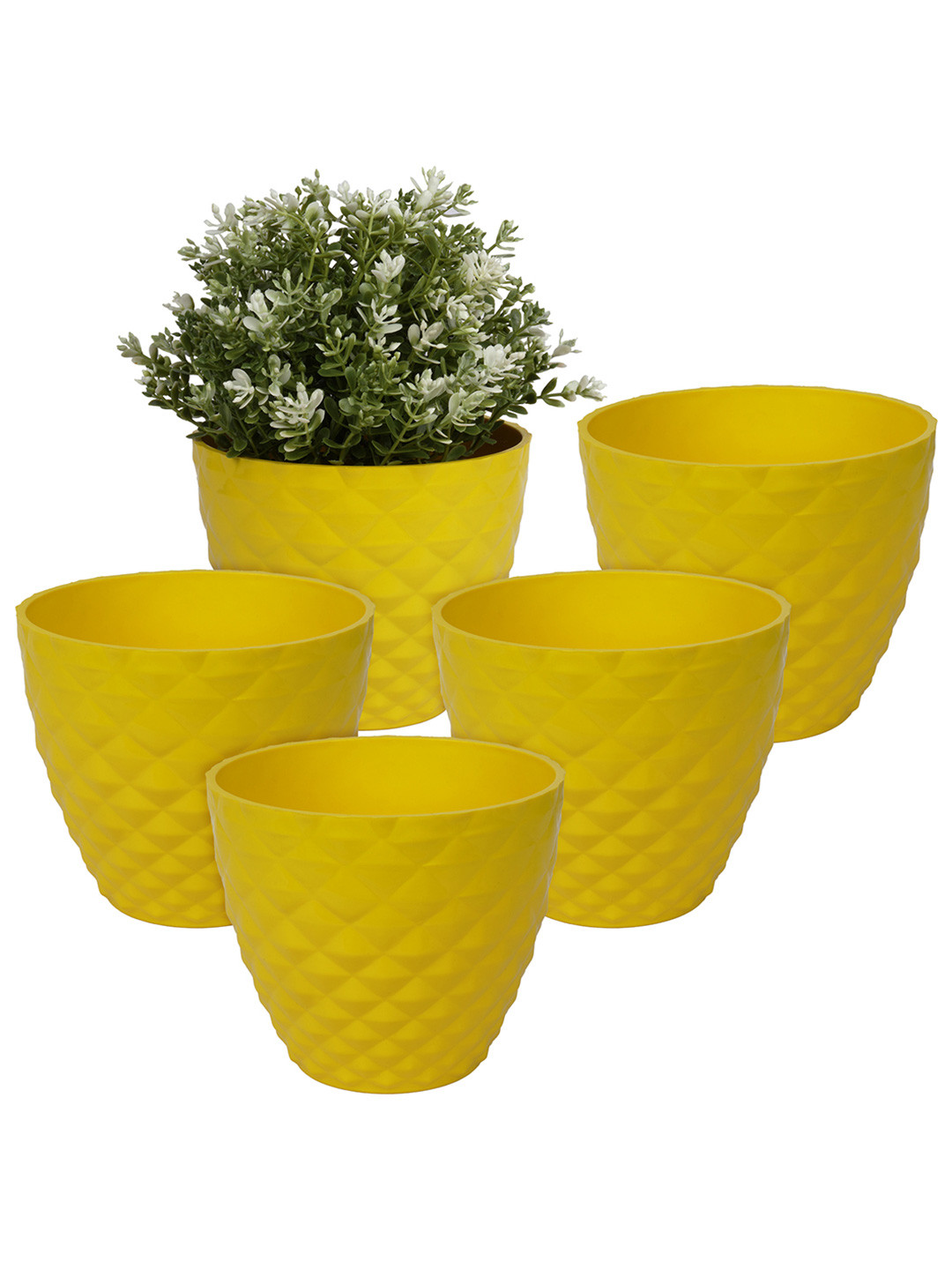 

Kuber Industries Yellow 5 Pcs Diamond Pattern Flower Planters