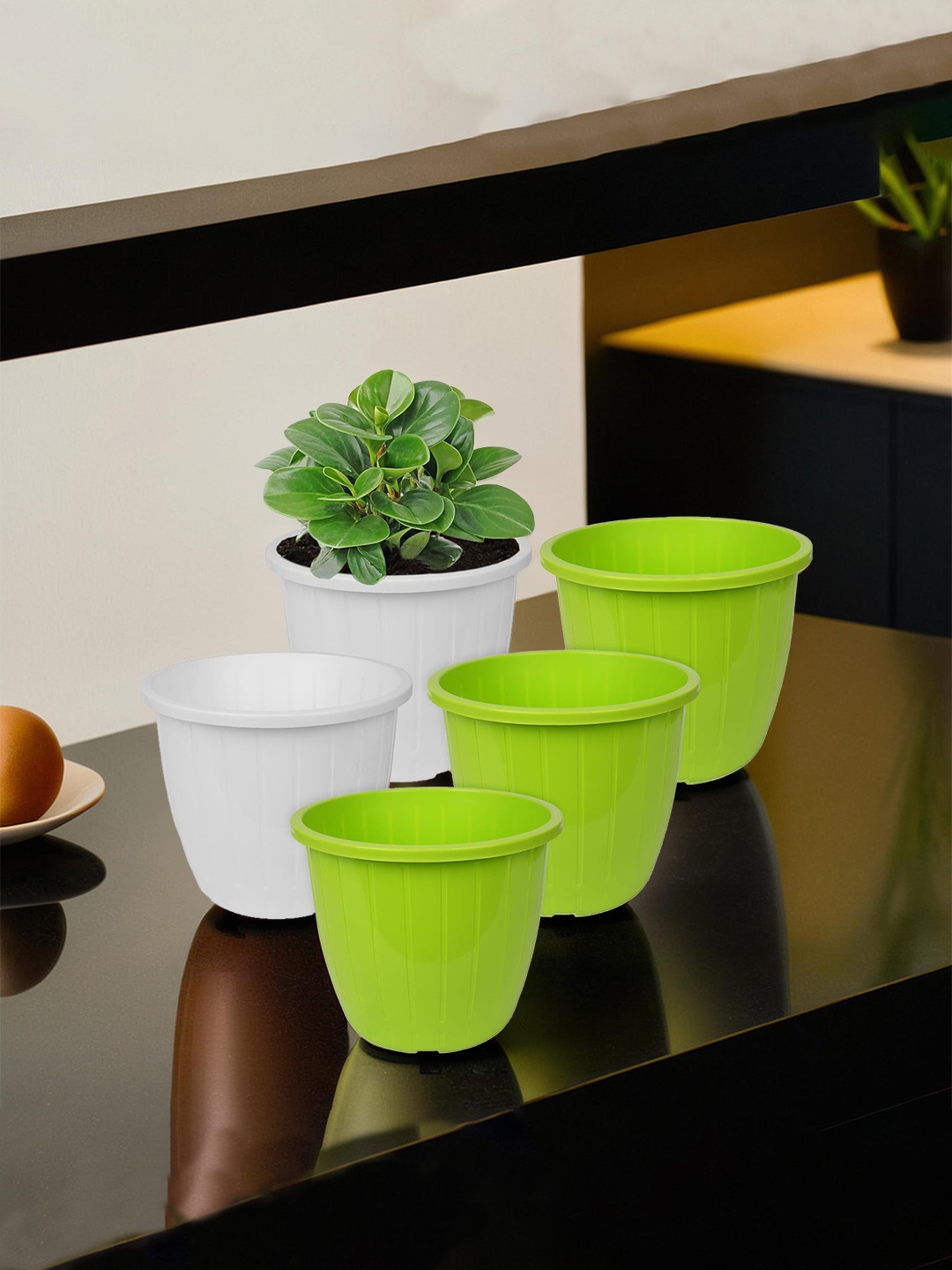 

Kuber Industries Set Of 5 Green & White Solid Flower Pot