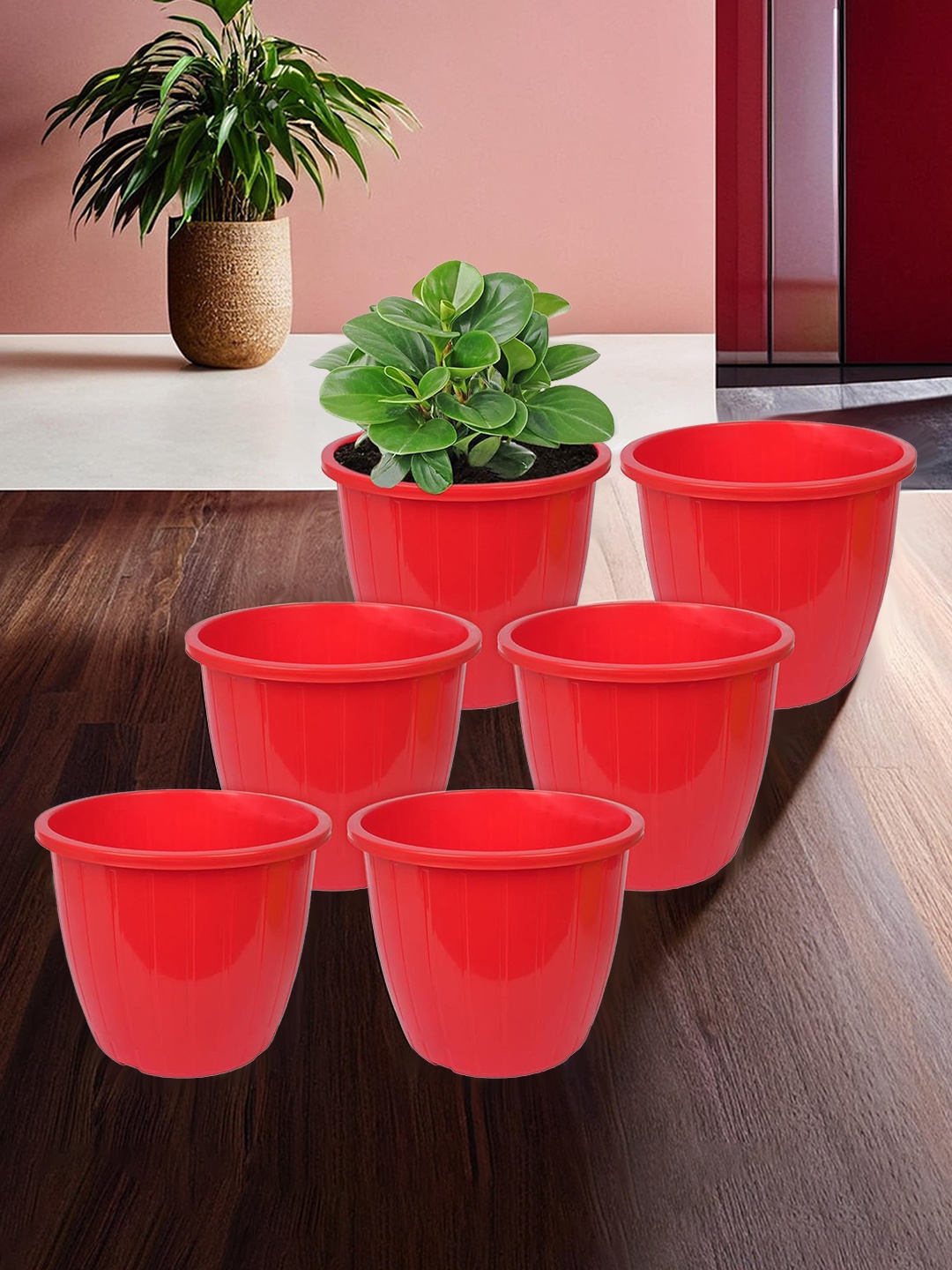 

Kuber Industries Pack of 6 Flower Planter Pots for Garden & Balcony, Red