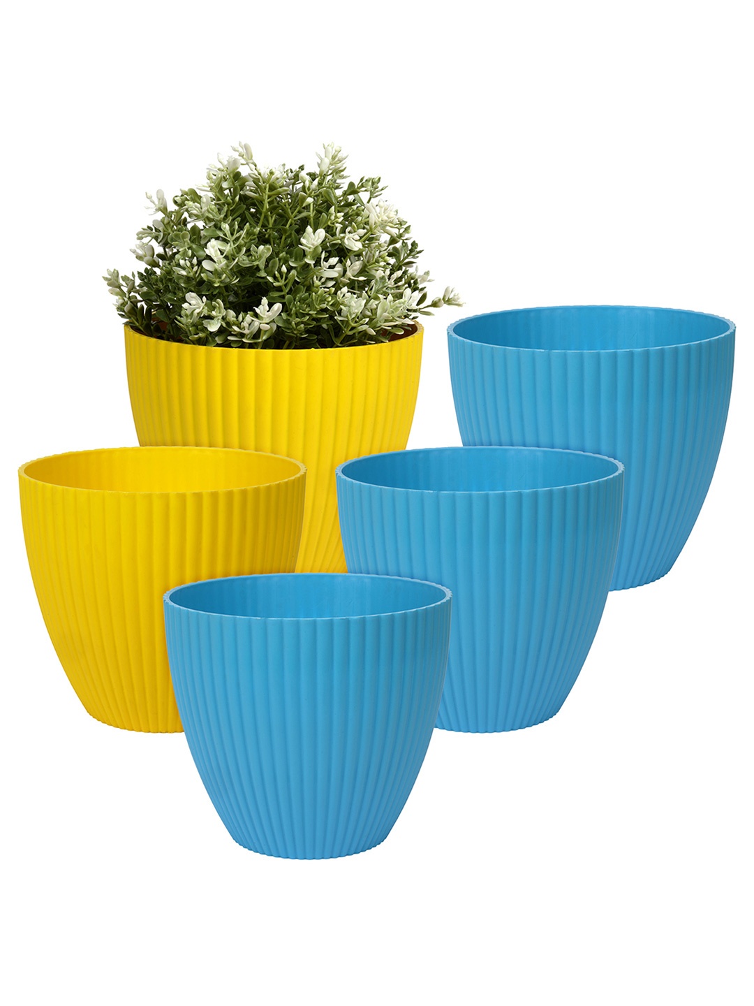 

Kuber Industries Blue 5 Pcs Textured Flower Pot