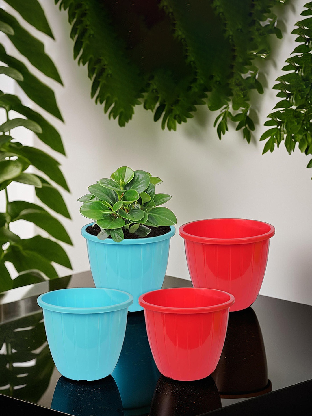 

Kuber Industries Pack of 4 Flower Planter Pots for Garden & Balcony, Multi