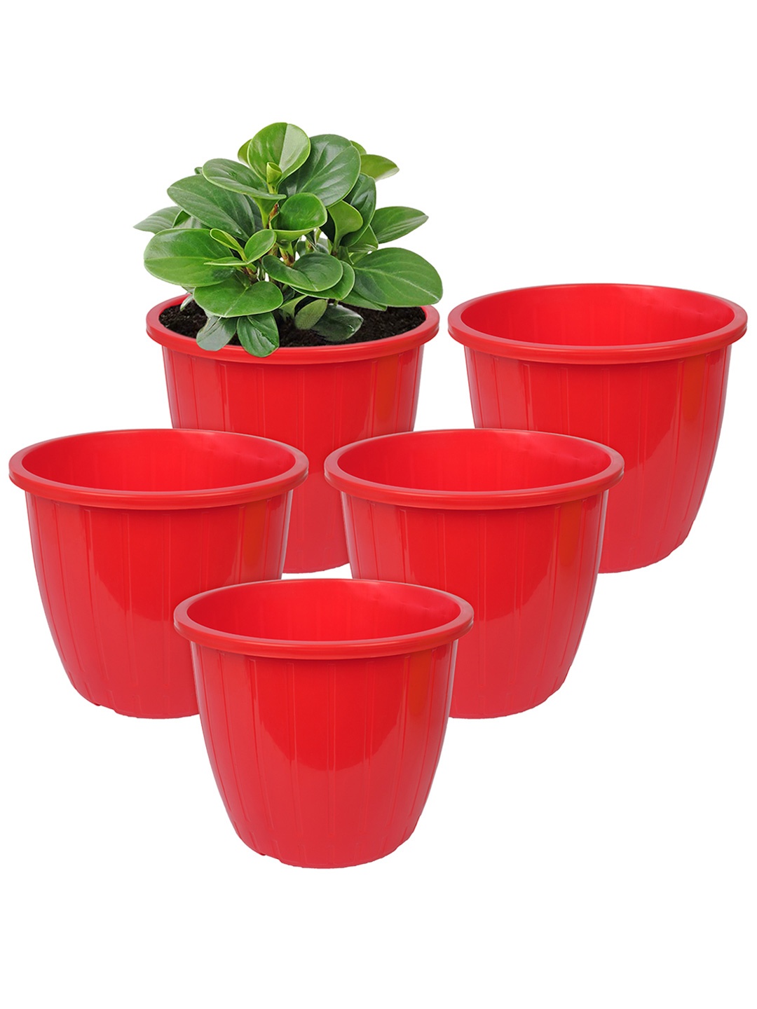 

Kuber Industries Red 5 Pcs Textured Flower Pot