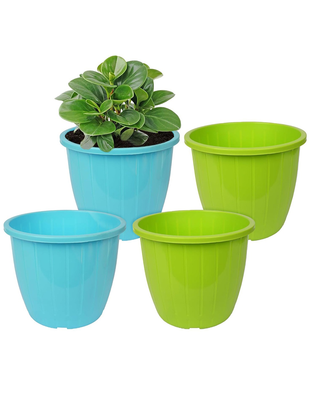 

Kuber Industries Green 4 Pcs Textured Flower Pot, Blue