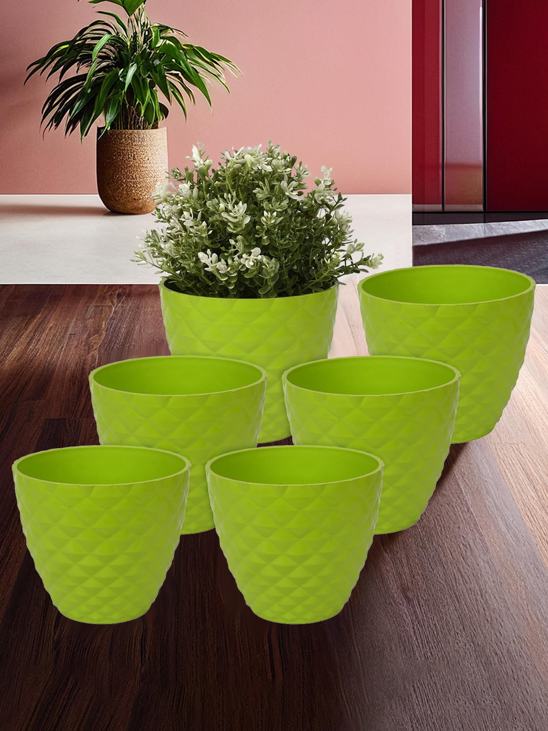 

Kuber Industries Pack of 6 Flower Planter Pots for Garden & Balcony, Green