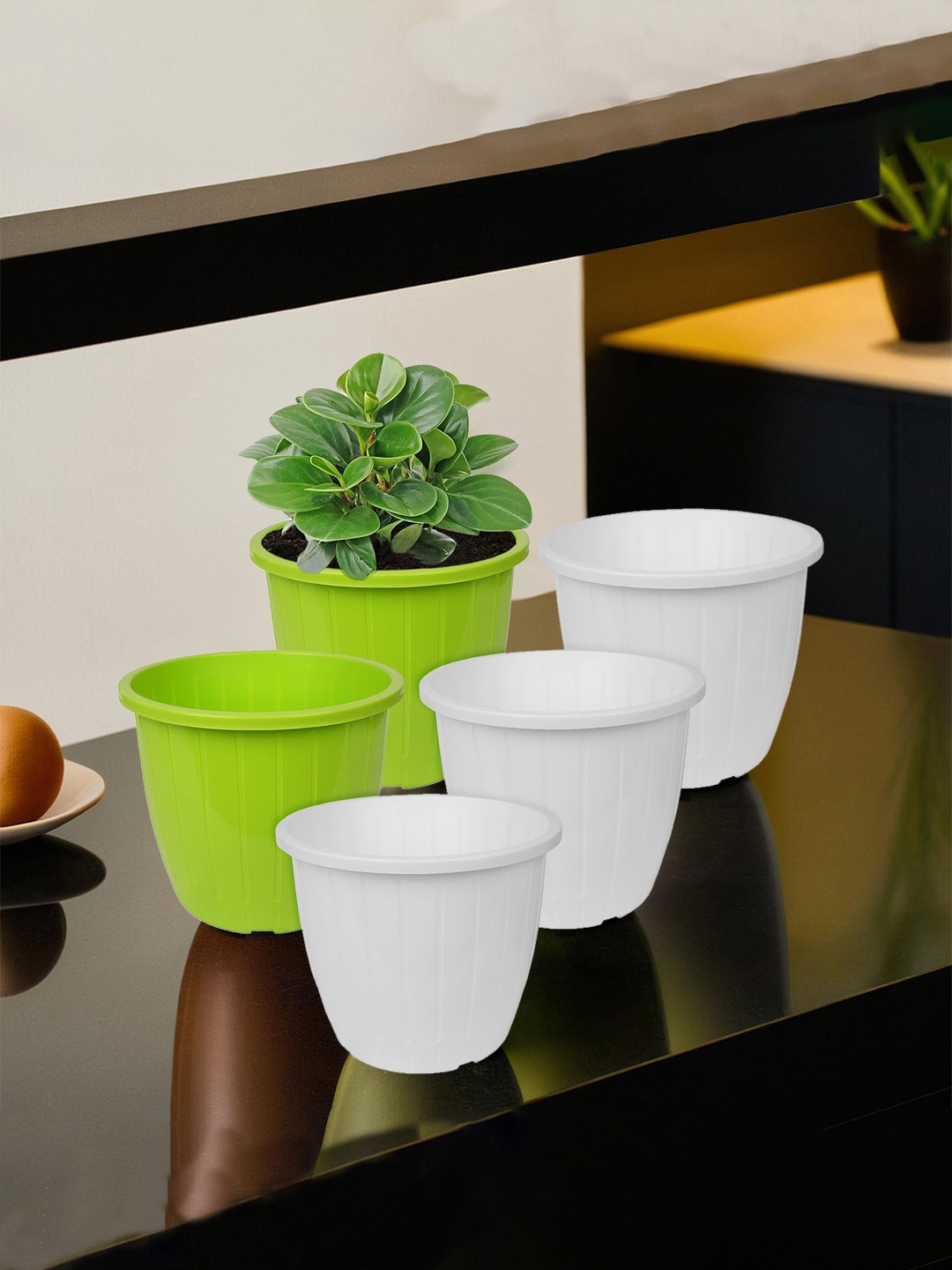 

Kuber Industries Set Of 5 Green & White Solid Flower Pot