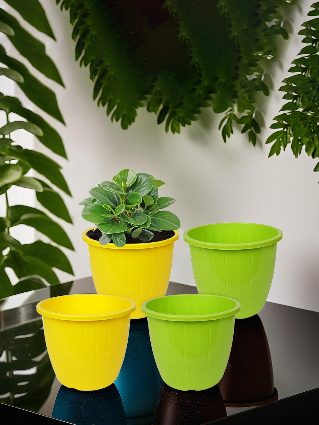 

Kuber Industries Green 4 Pcs Non-Hanging Artificial Flower Pots