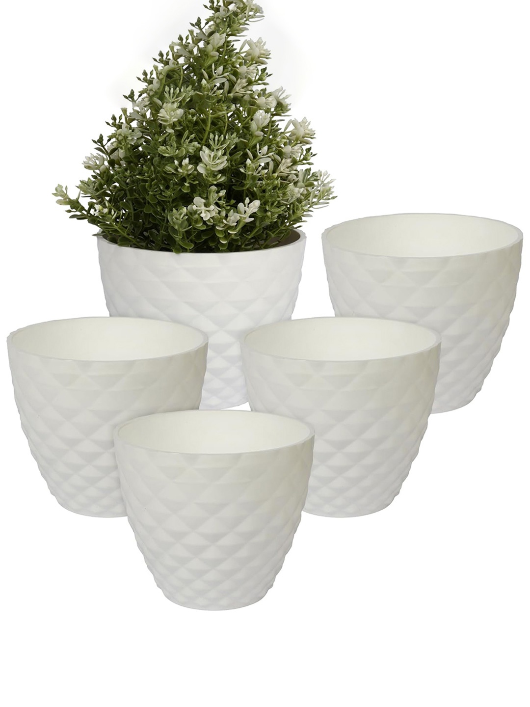 

Kuber Industries White 5 Pcs Textured Flower Pot