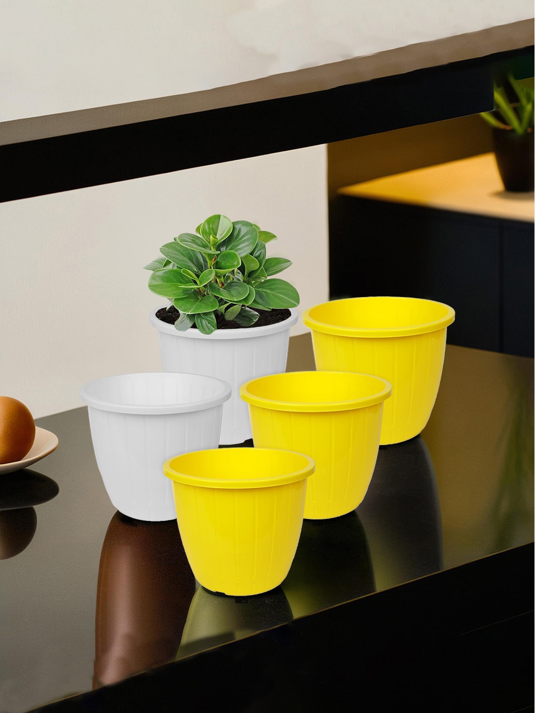 

Kuber Industries Set Of 5 Yellow & White Solid Flower Pot