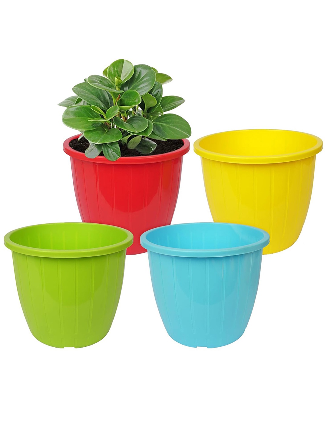 

Kuber Industries Green 4 Pcs Textured Flower Pot