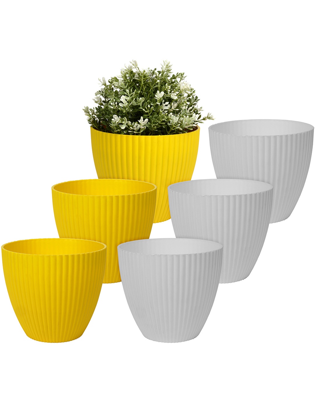 

Kuber Industries Set of 6 White Textured Planters