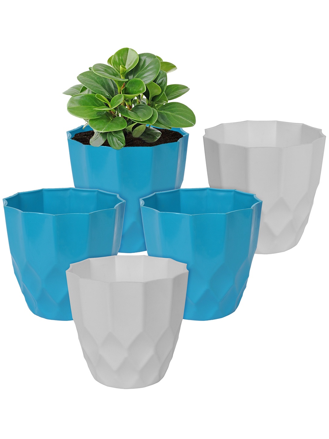 

Kuber Industries Set of 5 Turquoise-Blue Textured Planters