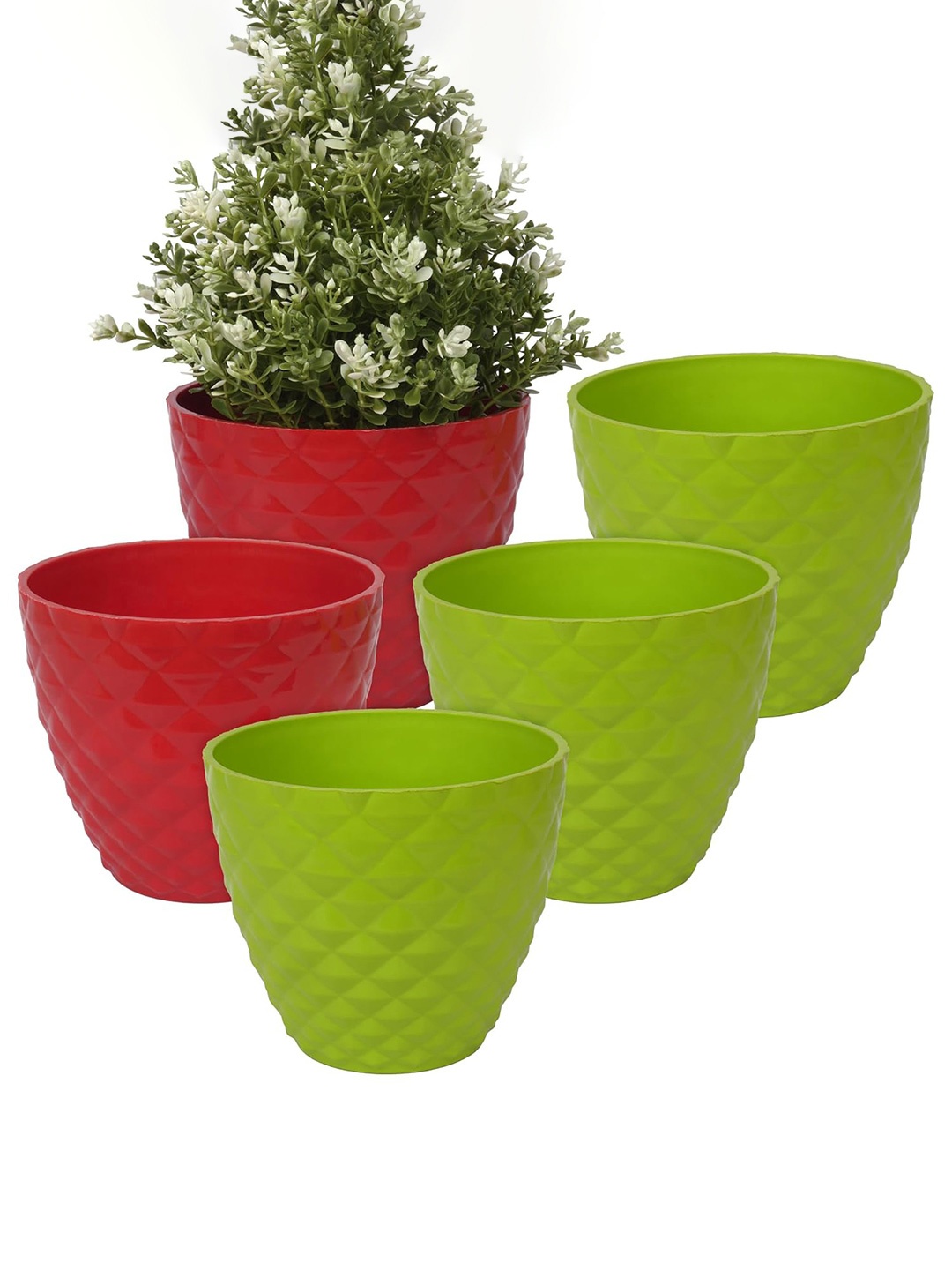 

Kuber Industries Set Of 5 Multicolour Diamond Pattern Flower Pot, Multi