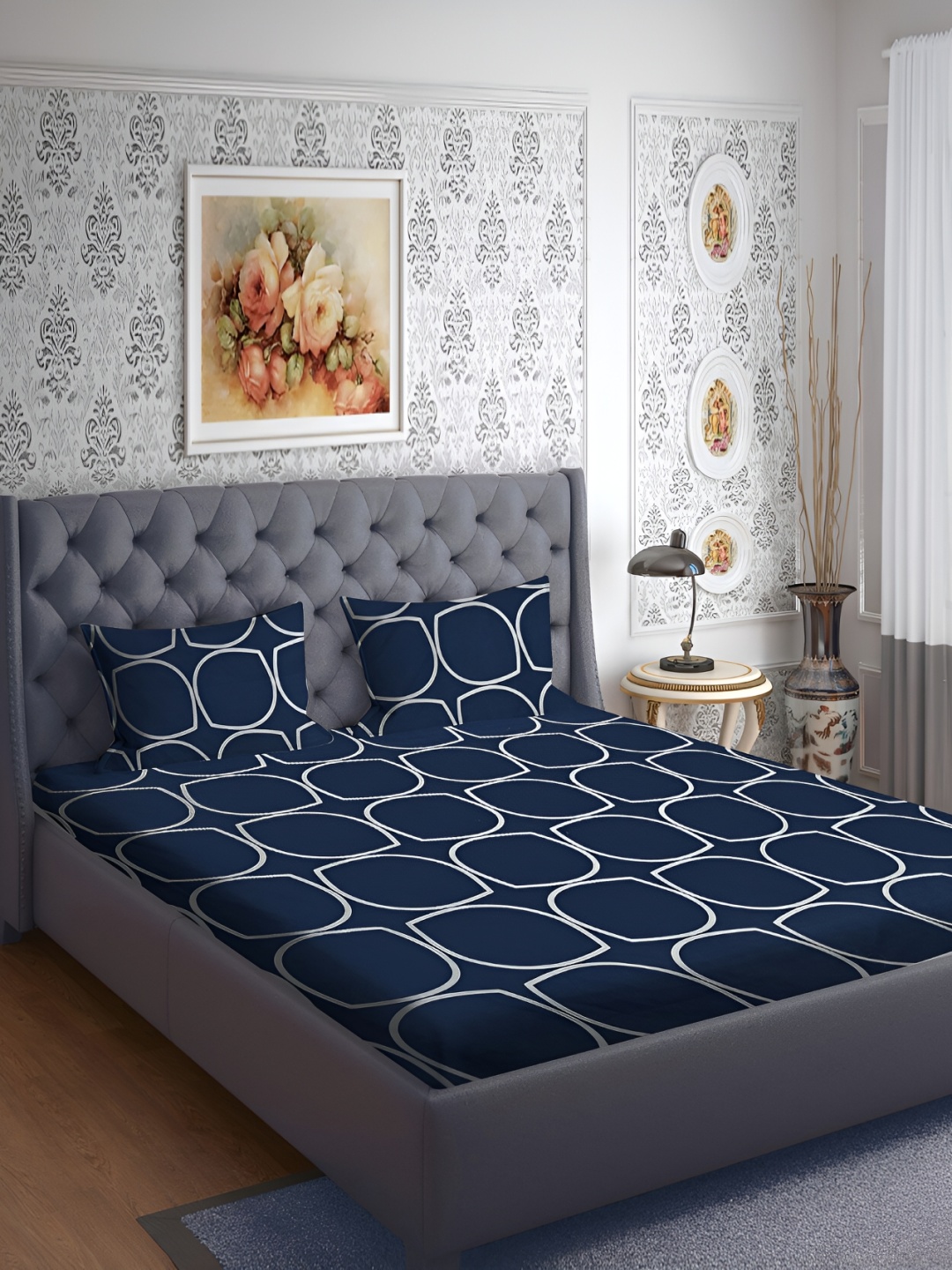 

RRC Blue Geometric 144 TC Queen Bedsheet Set