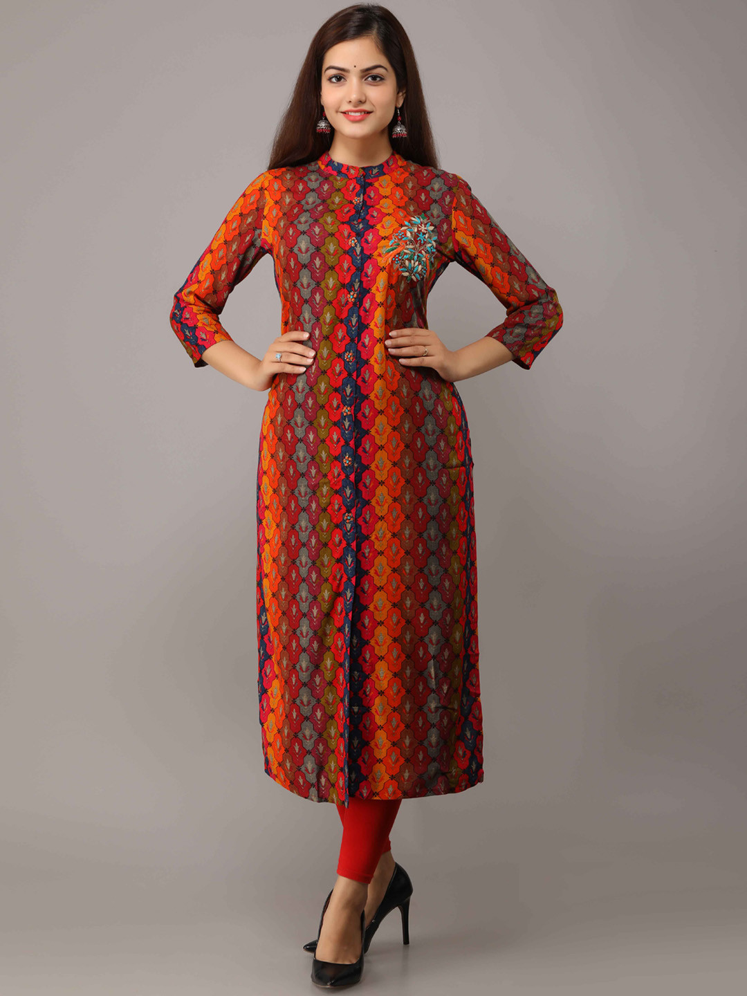 

KALINI Floral Printed Mandarin Collar Straight Kurta, Multi