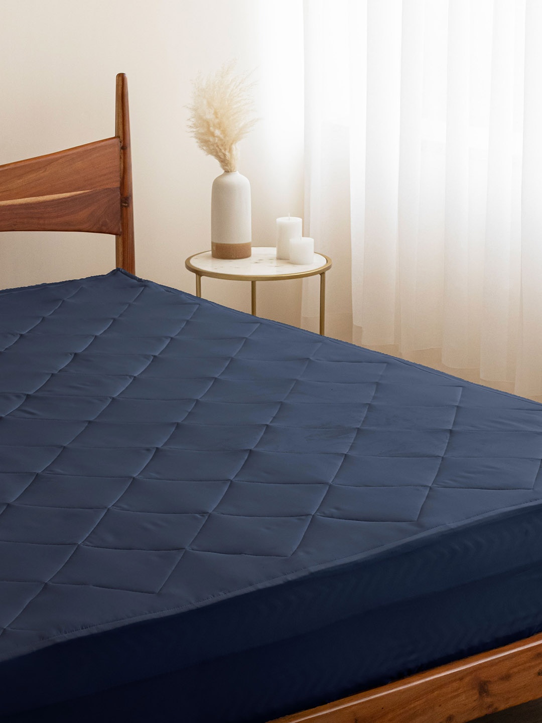 

HOMEMONDE Navy Blue Cotton Waterproof Elastic fitted Quilted Mattress Protector