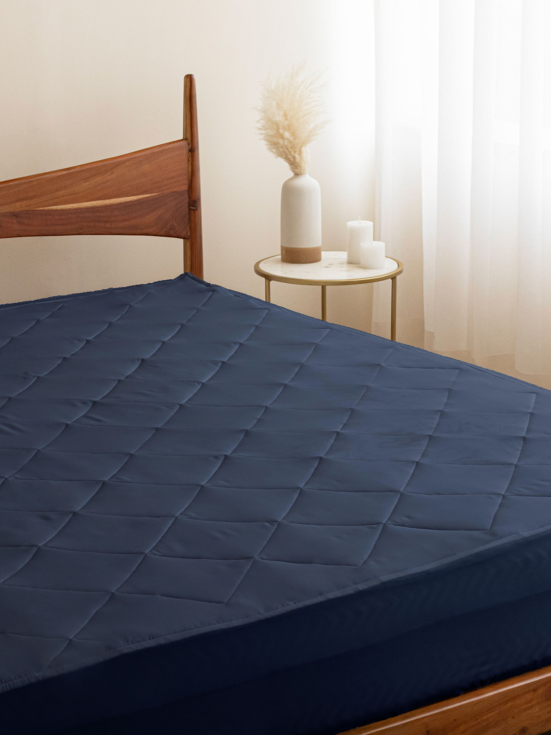 

HOMEMONDE Navy Blue Cotton Waterproof Elastic fitted Quilted Mattress Protector