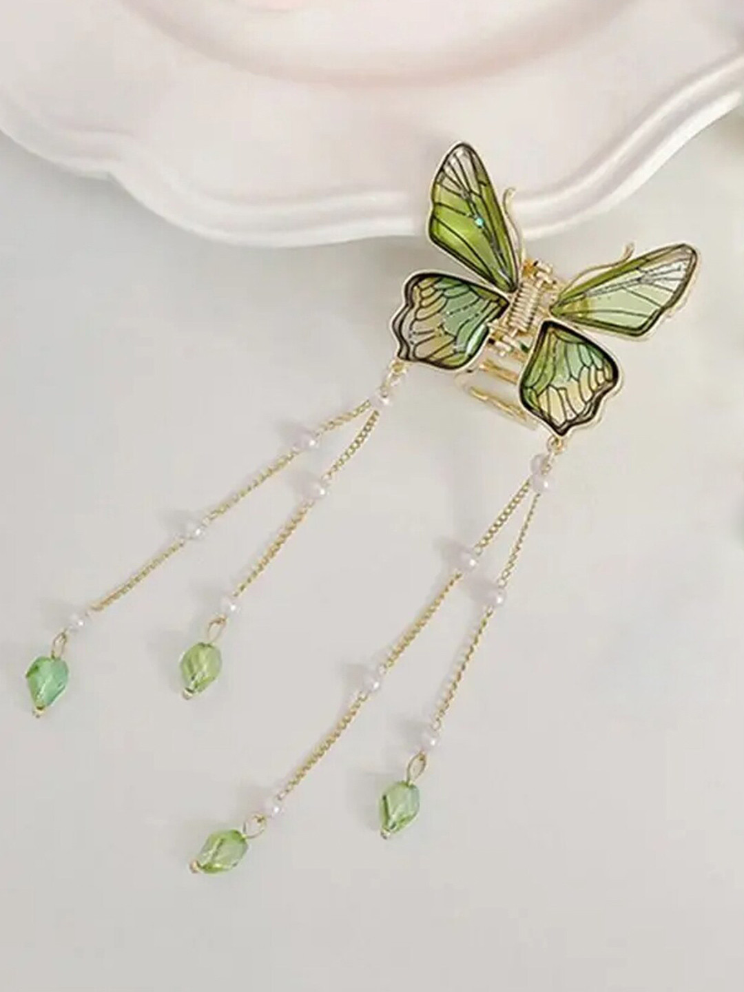 

FIMBUL Butterfly Embellished Tassel Claw Clip, Green