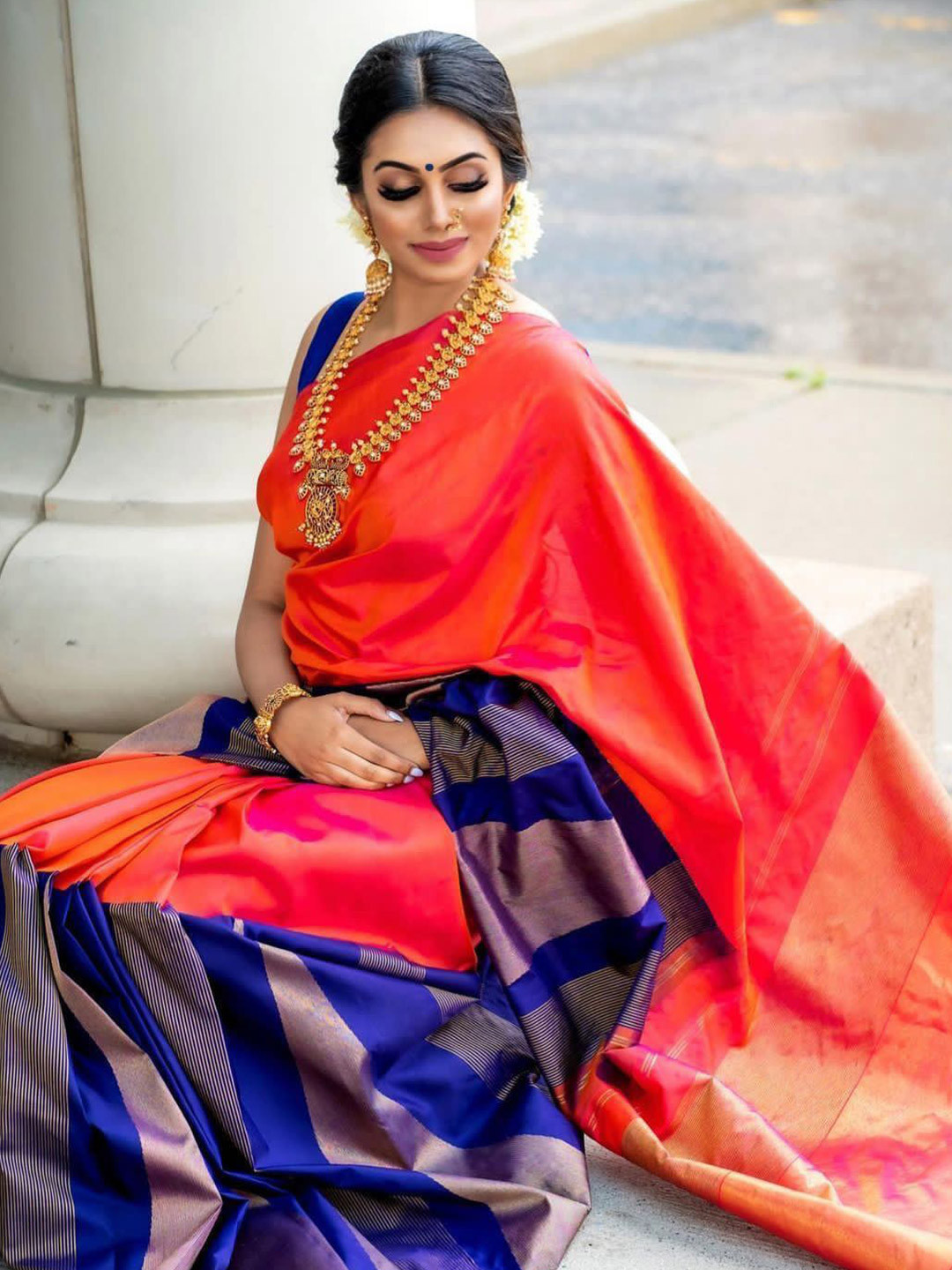 

VEERAX Zari Woven Design Pure Silk Designer Kota Saree, Orange