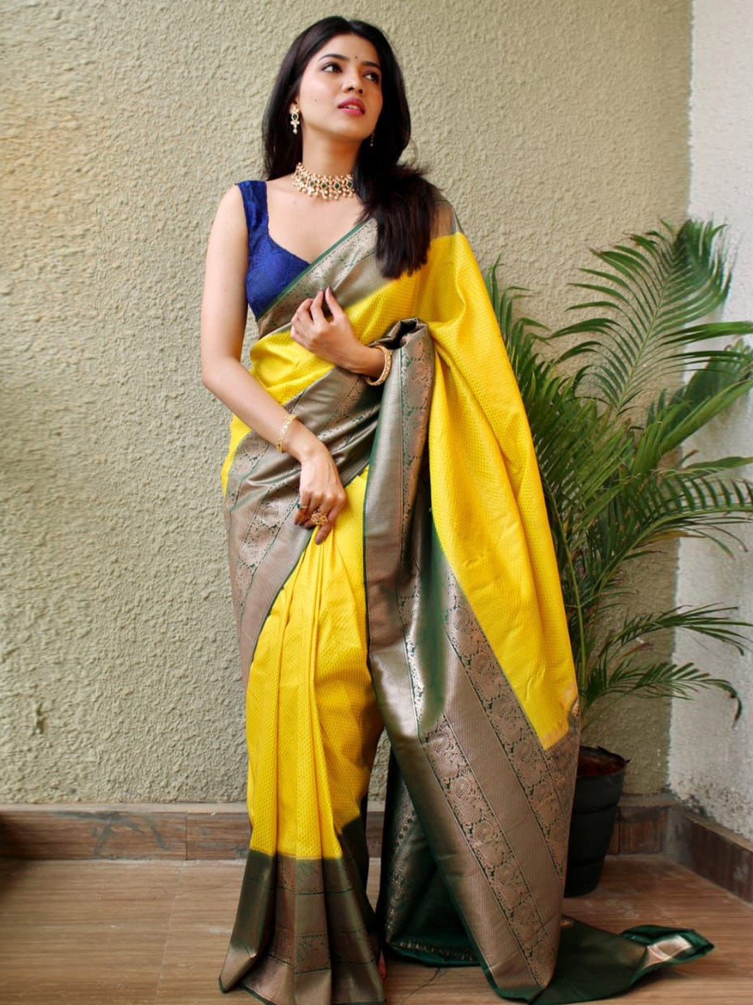 

VEERAX Pure Silk Designer Kota Saree, Yellow