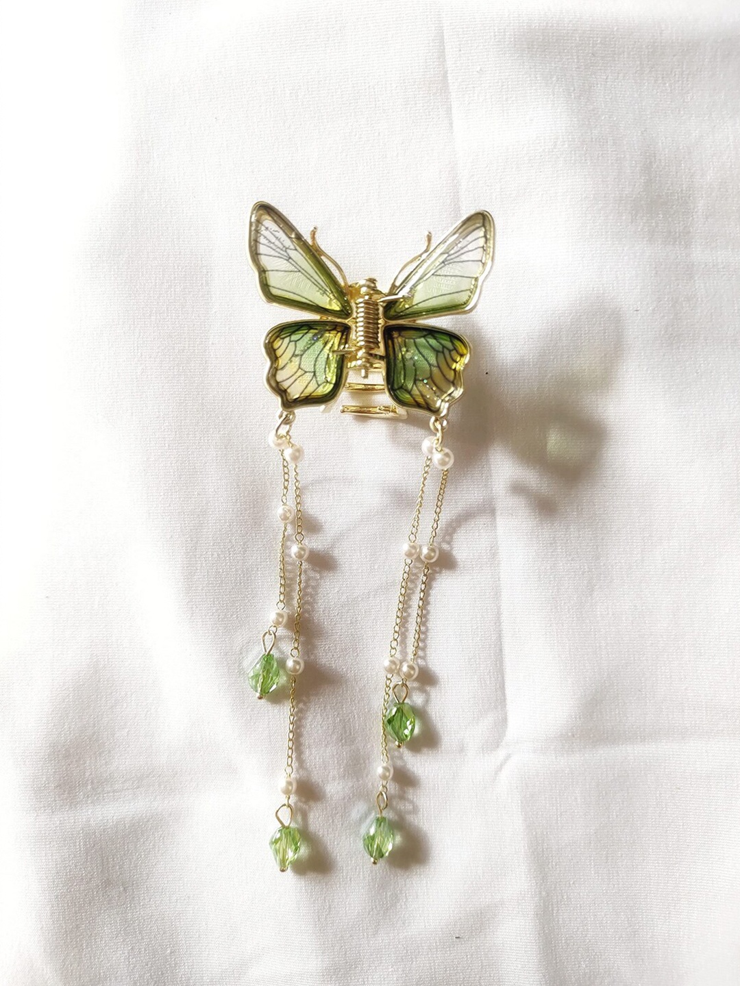 

VAGHBHATT Beaded Butterfly Claw Clip, Green