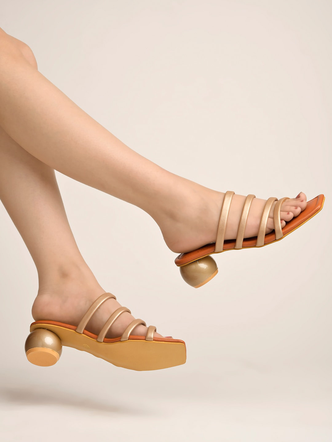 

Shoetopia Open Toe Block Heels, Gold
