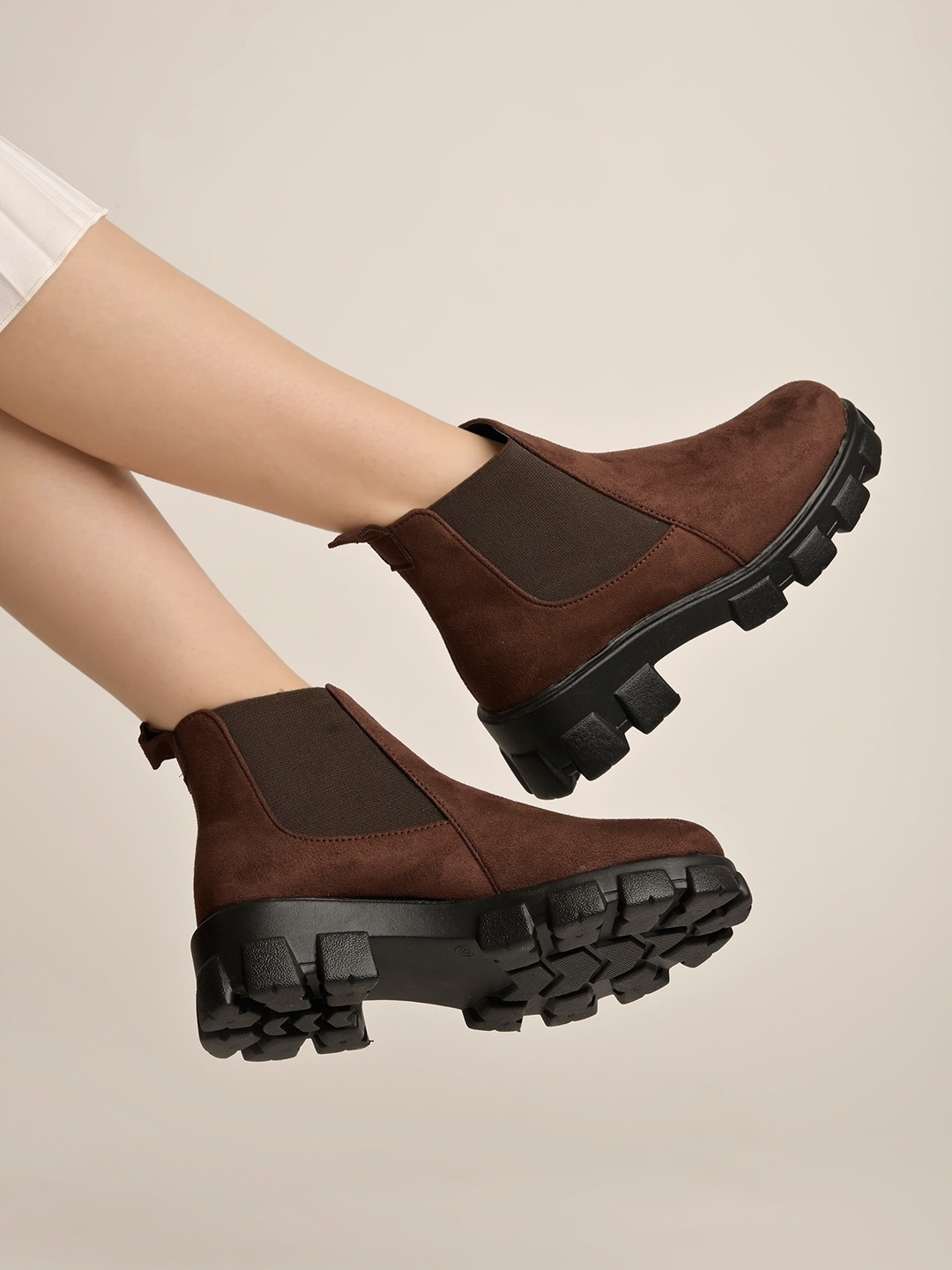 

Shoetopia Women Block Heeled Chunky Boots, Brown