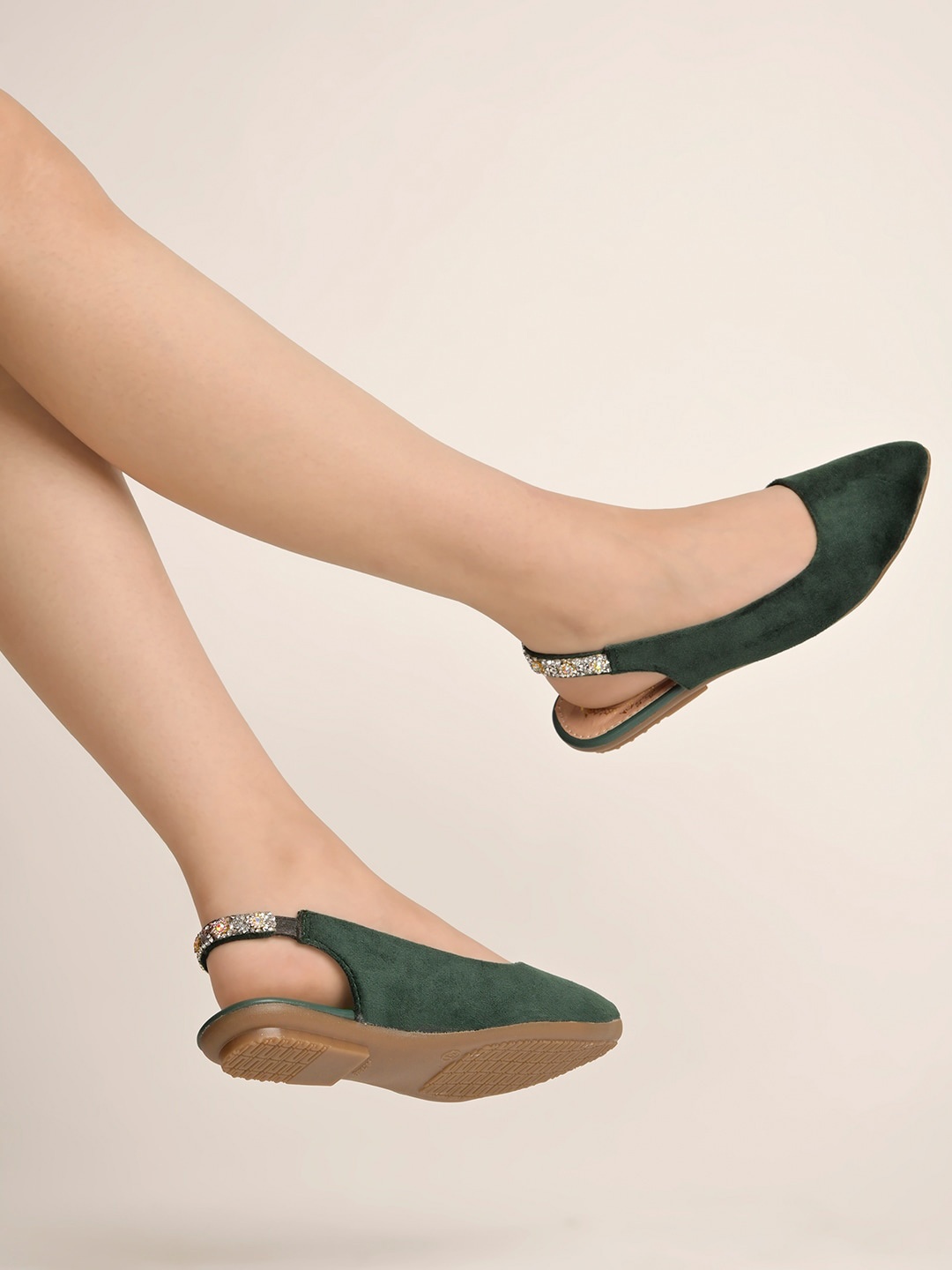 

Shoetopia Embellished Detail Pointed Toe Ballerinas Flats, Green