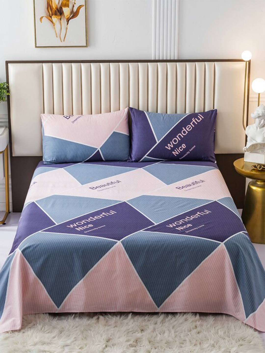 

JC HOME Blue & Pink 200 TC Cotton King Bedsheet with 2 Pillow Covers