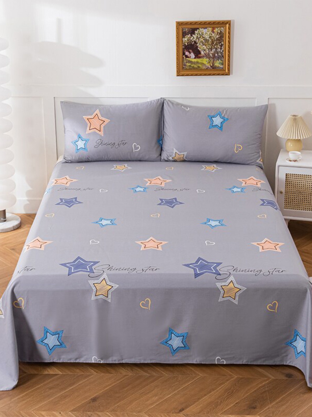 

JC HOME Grey & Blue 200 TC Queen Bedsheet with 2 Pillow Covers