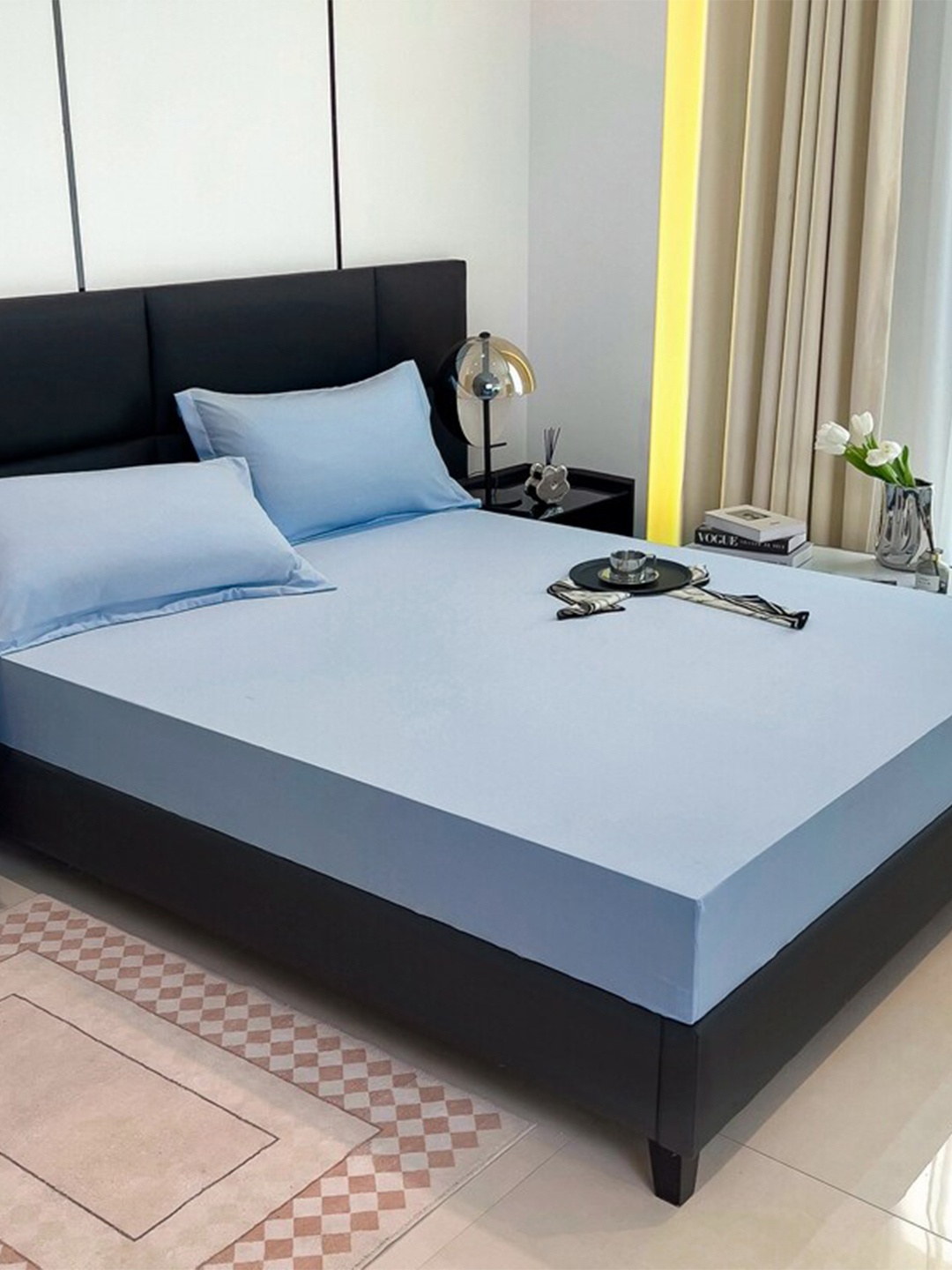 

JC HOME Blue 150 TC Fitted King Bedsheet with 2 Pillow Covers