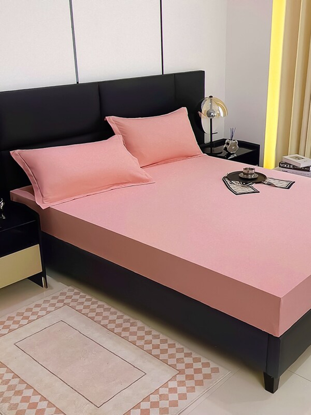 

JC HOME Pink 150 TC Fitted King Bedsheet with 2 Pillow Covers