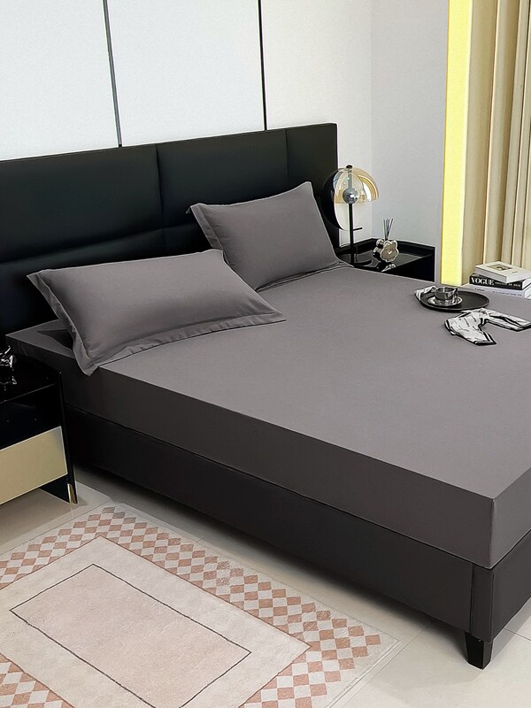 

JC HOME Grey 150 TC Fitted King Bedsheet with 2 Pillow Covers