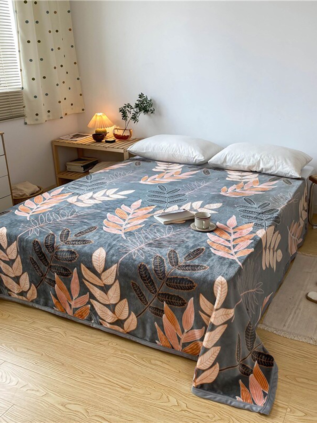 

JC Collection Grey & Orange Floral AC Room Double Bed Blanket