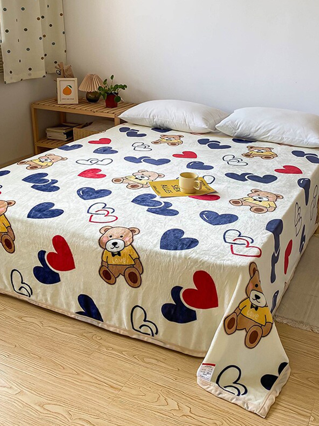 

JC Collection Cream & Blue Cartoon Characters AC Room Double King Bed Blanket