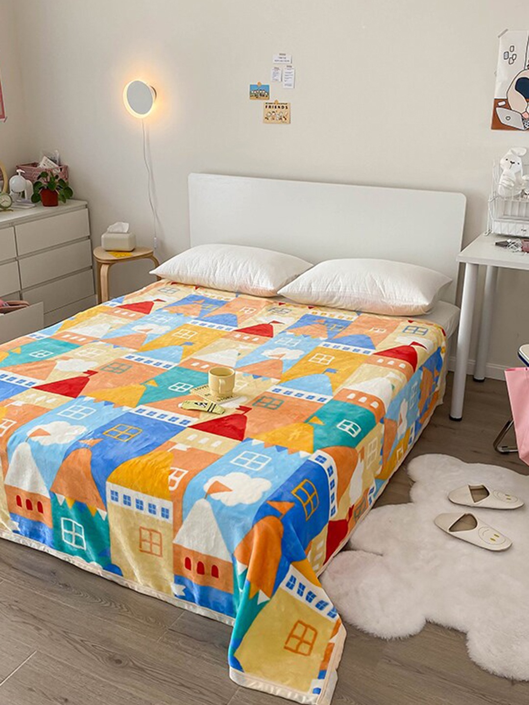 

JC Collection White & Orange AC Room 300 GSM Double Bed Blanket