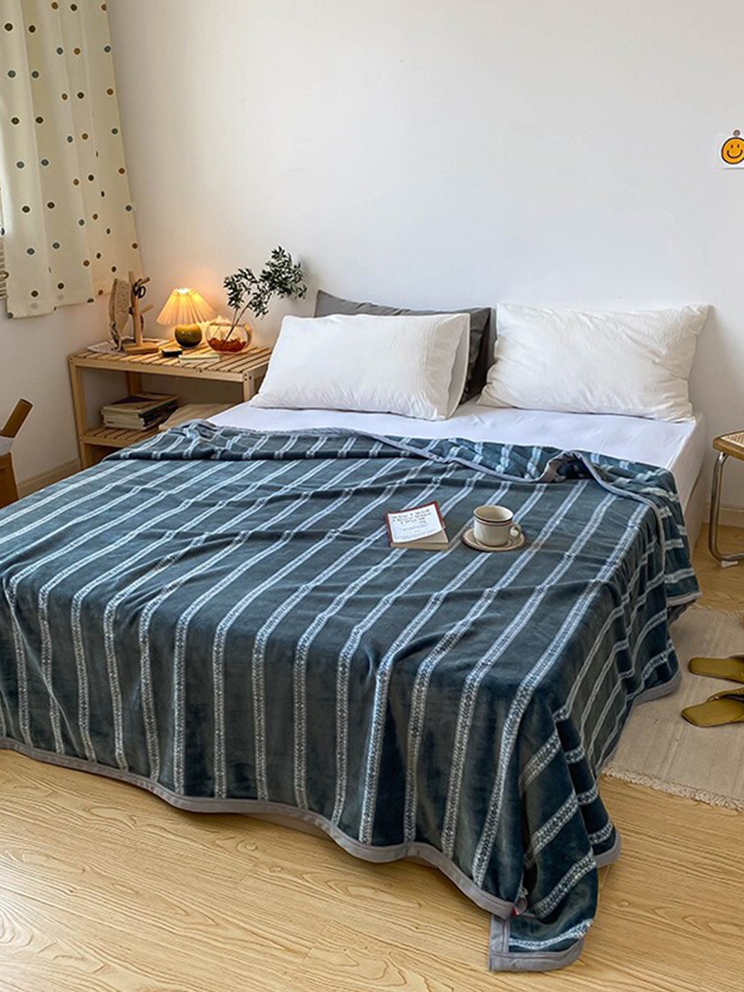 

JC Collection Blue & Grey Striped AC Room 300 GSM Double Bed Blanket