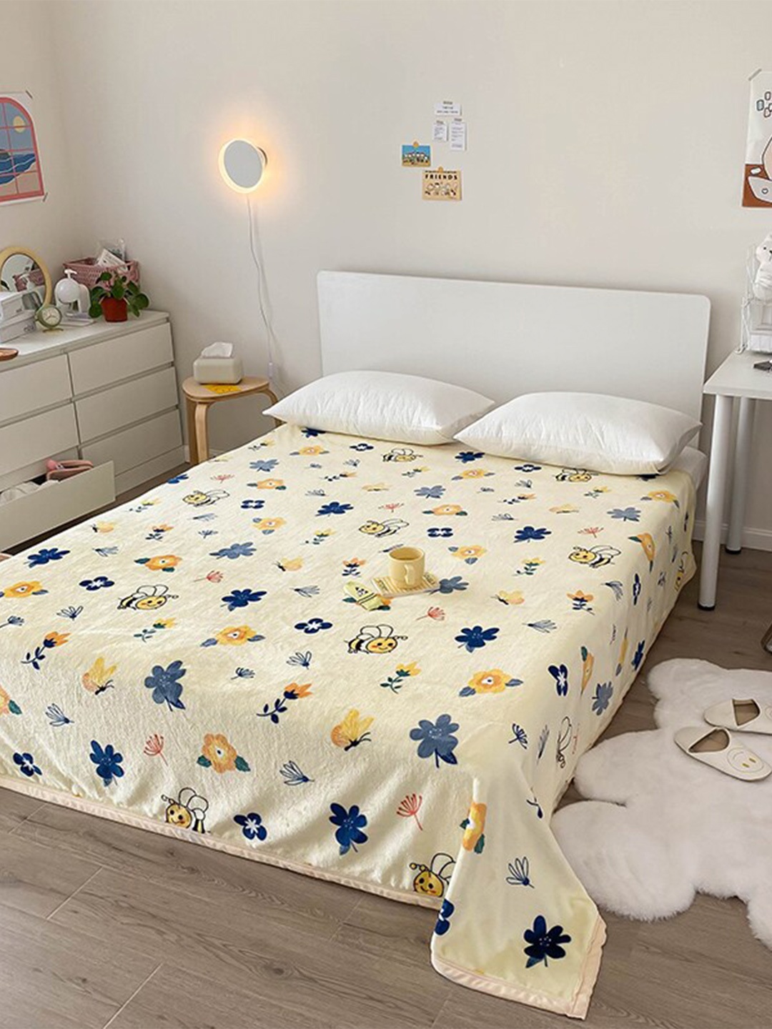 

JC Collection Cream & Blue AC Room Double Bed Blanket