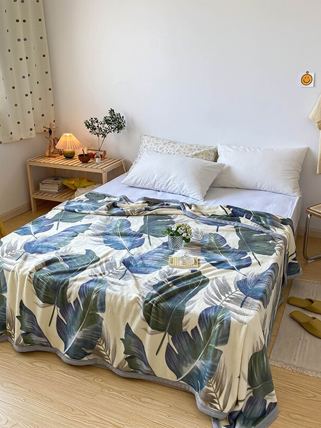 

JC Collection White & Blue Floral Printed AC Room 300 GSM Double Bed Blanket