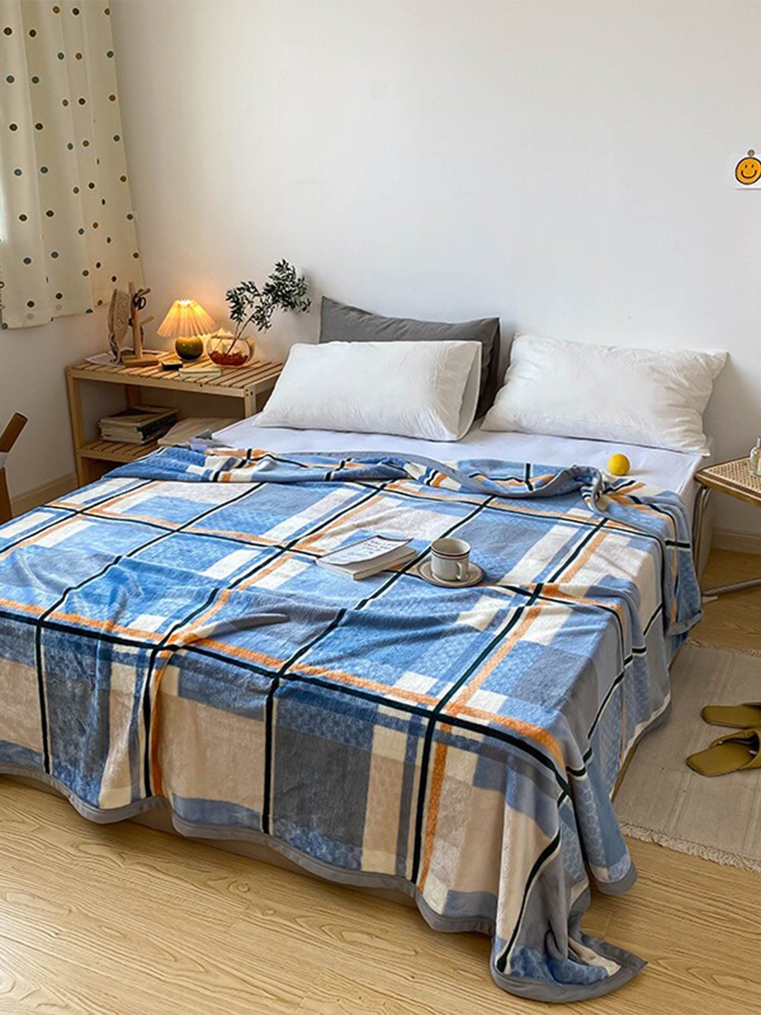 

JC Collection Blue & White Checked AC Room 300 GSM Double Bed Blanket