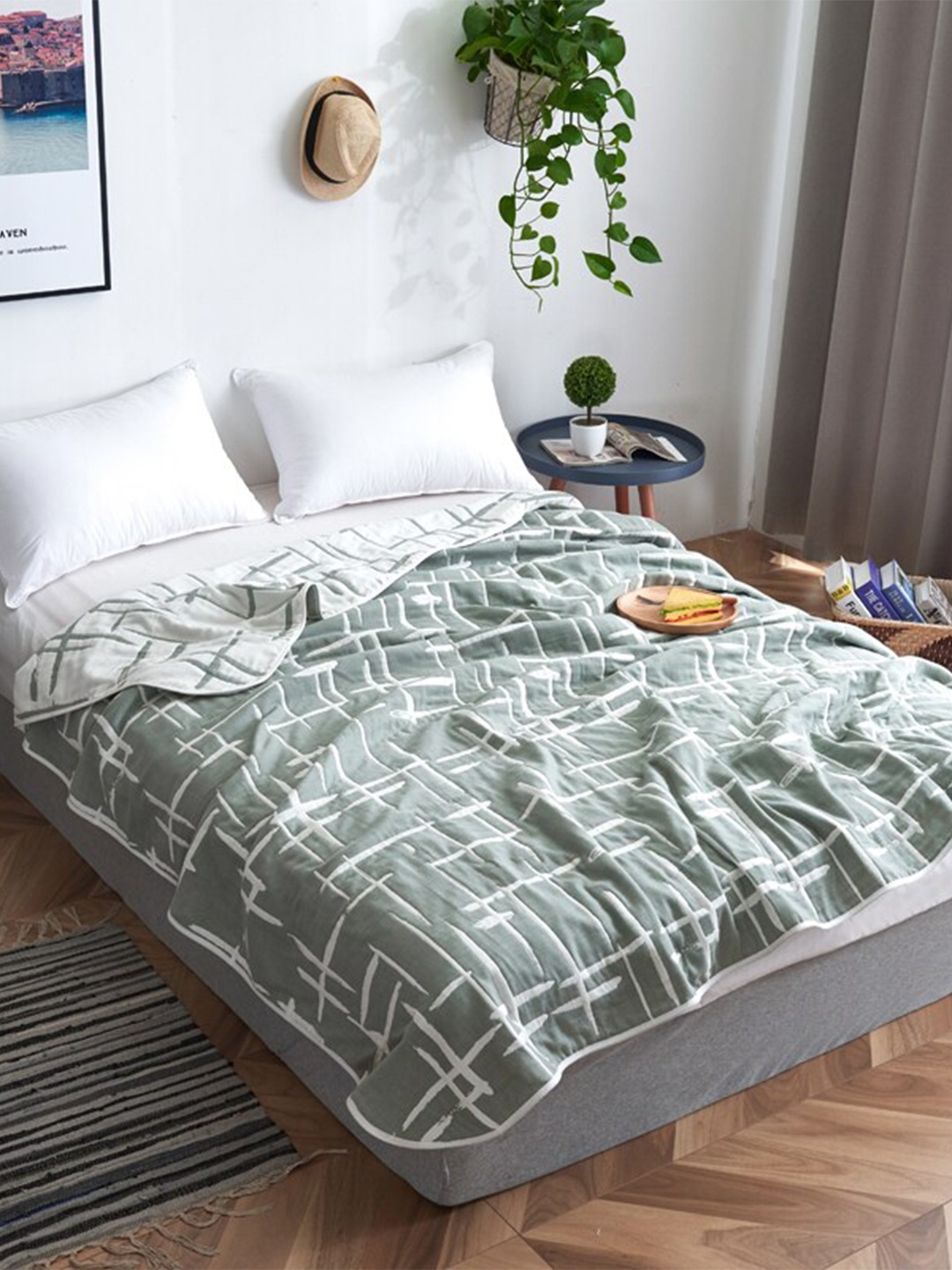 

JC HOME Grey Checked AC Room Single Bed Quilt