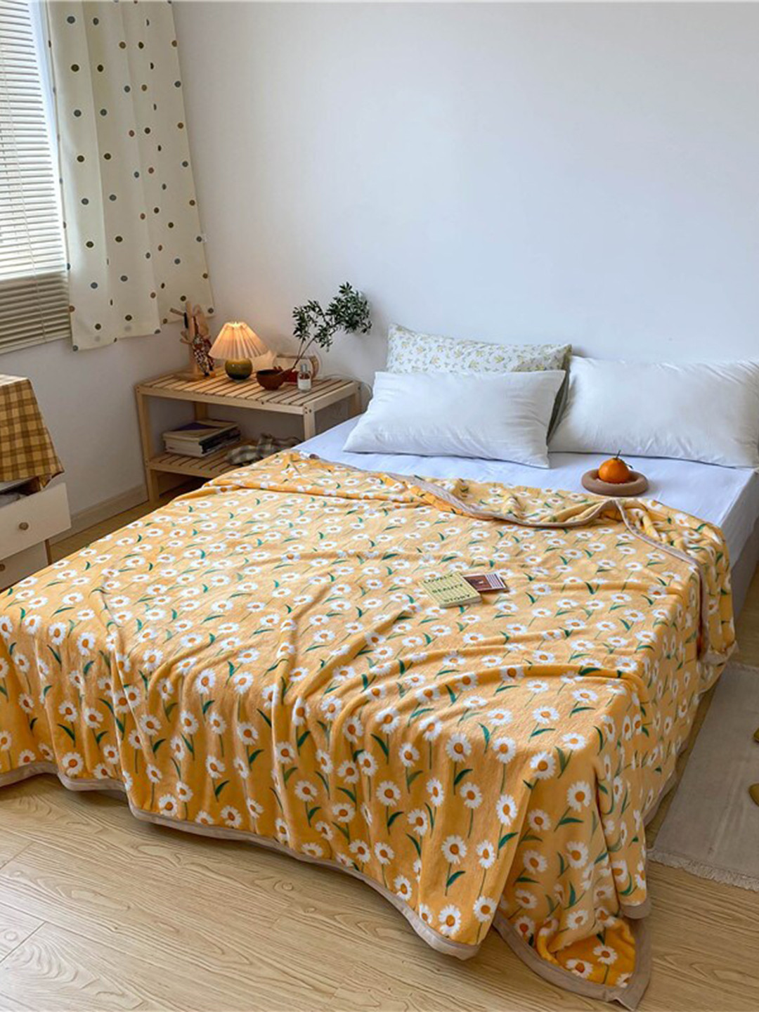 

JC Collection Yellow & Green Floral Printed AC Room 300 GSM Single Bed Blanket