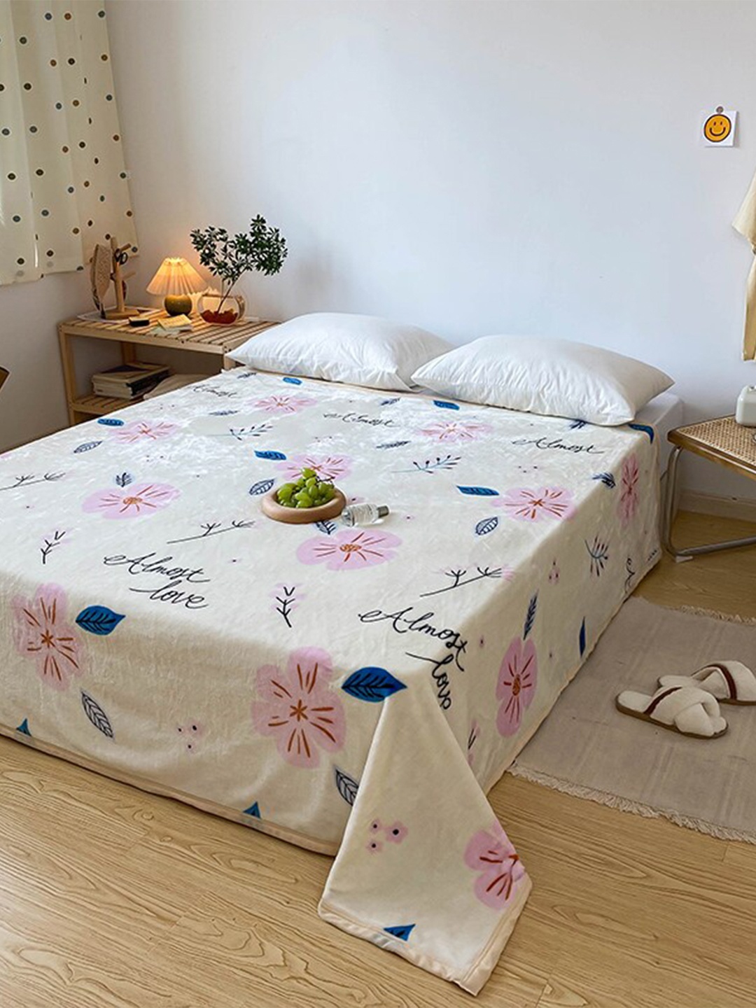 

JC Collection Cream & Pink Floral AC Room Double Bed Blanket