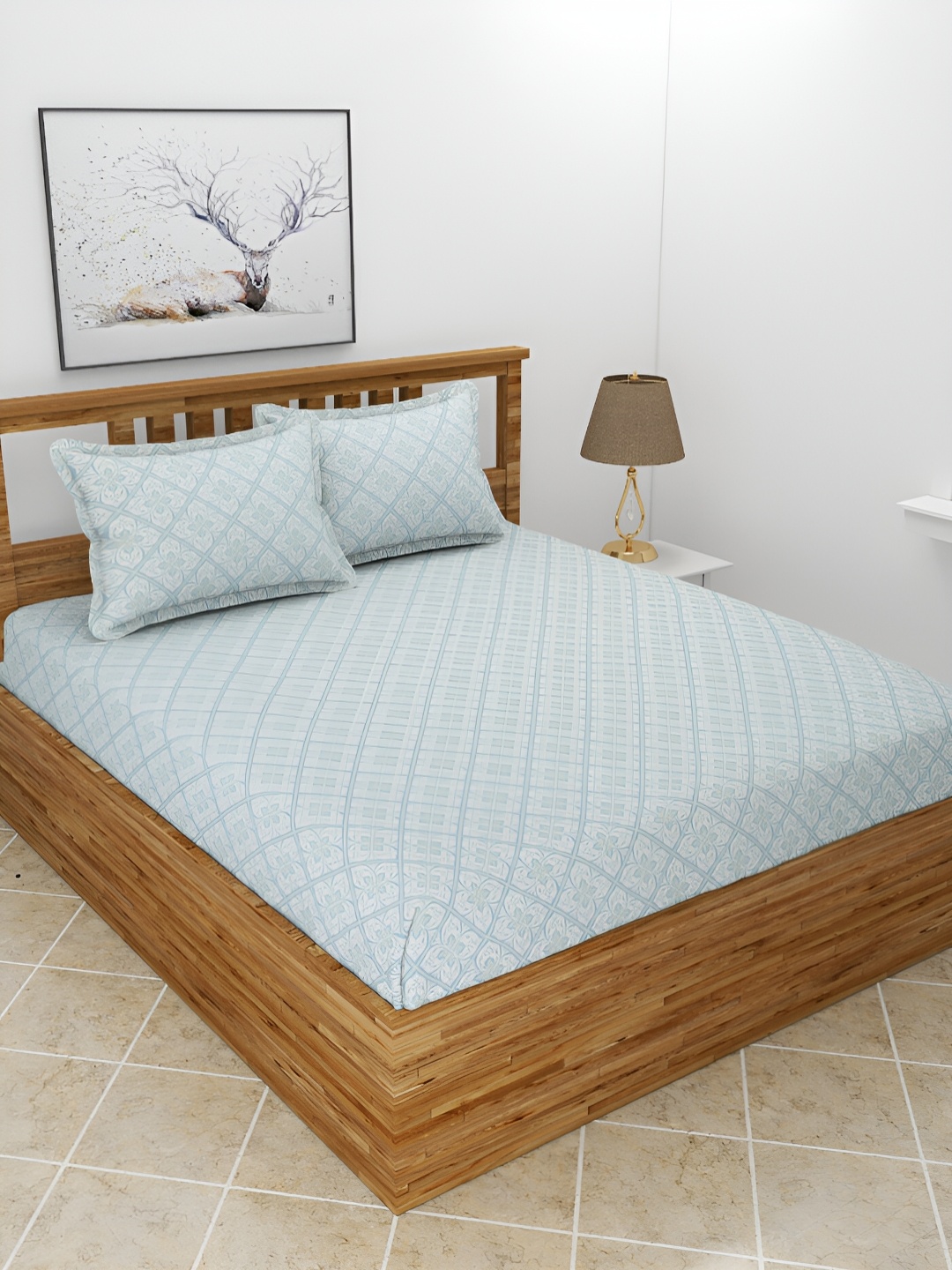 

BREVARD Blue Ethnic Motifs 210 TC Queen Bedsheet with 2 Pillow Covers
