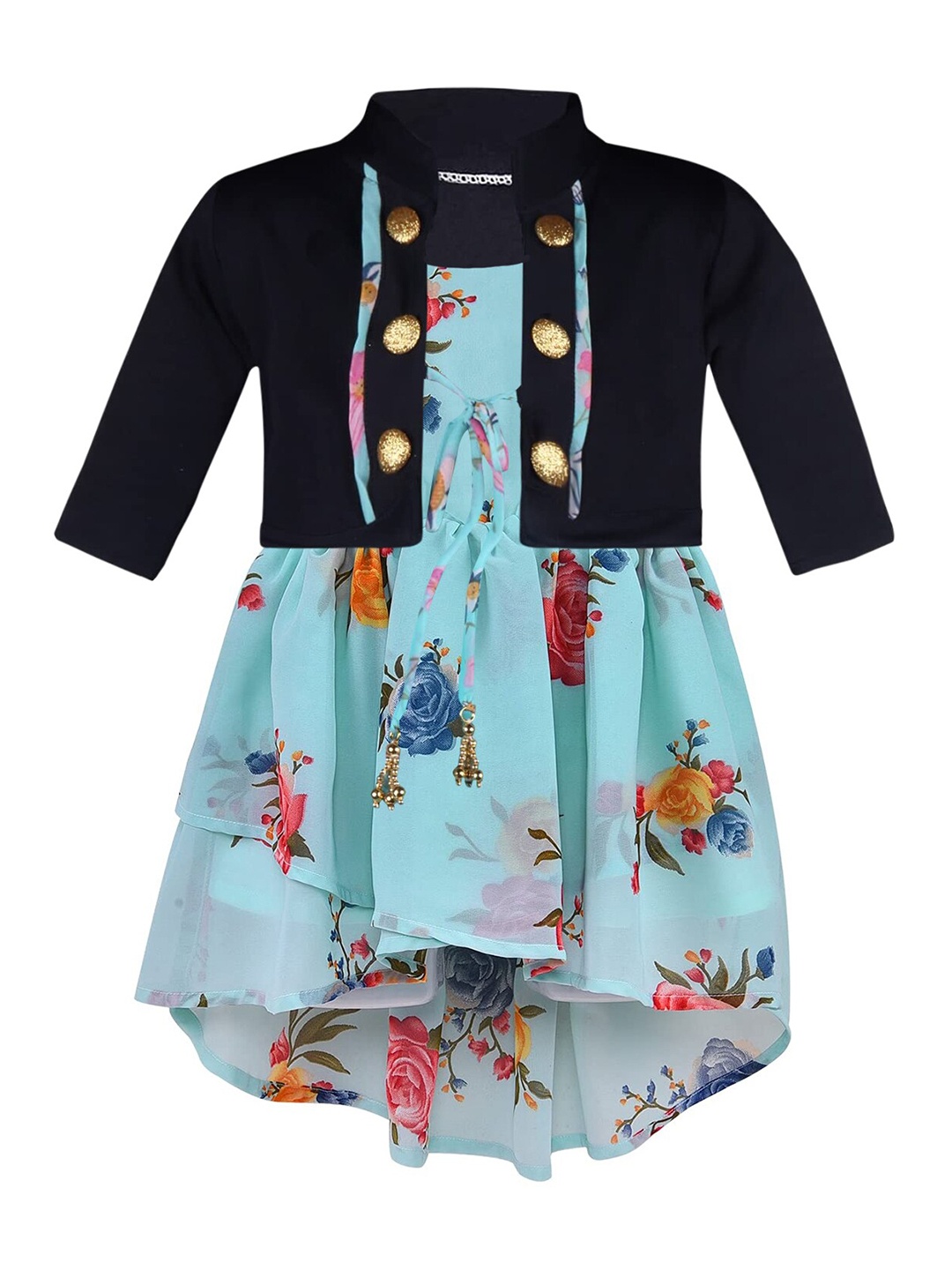 

Wish Karo Floral Printed Georgette A-Line Dress, Blue