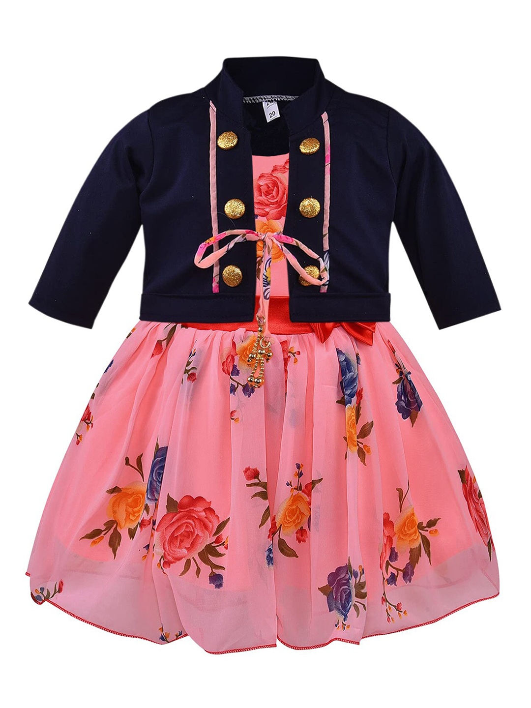 

Wish Karo Floral Printed Georgette A-Line Dress, Peach