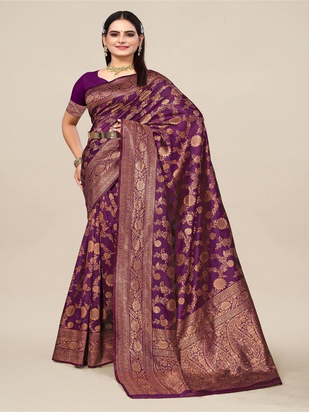 

SHAYRI Ethnic Motifs Woven Design Banarasi Saree, Magenta