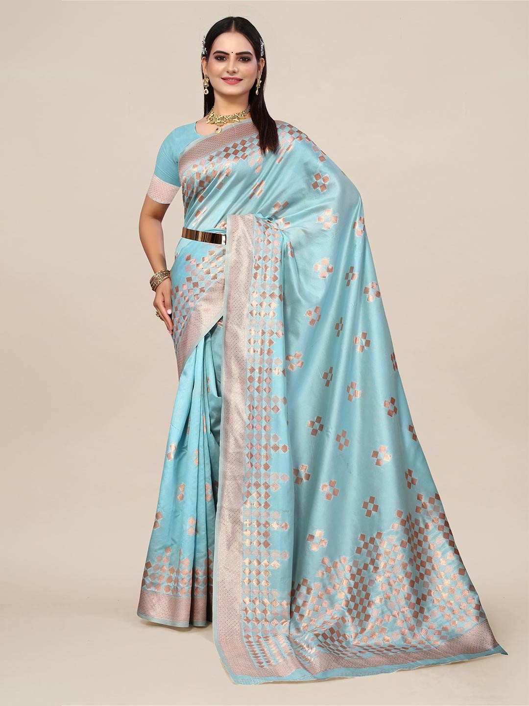 

SHAYRI Ethnic Motifs Woven Design Banarasi Saree, Blue