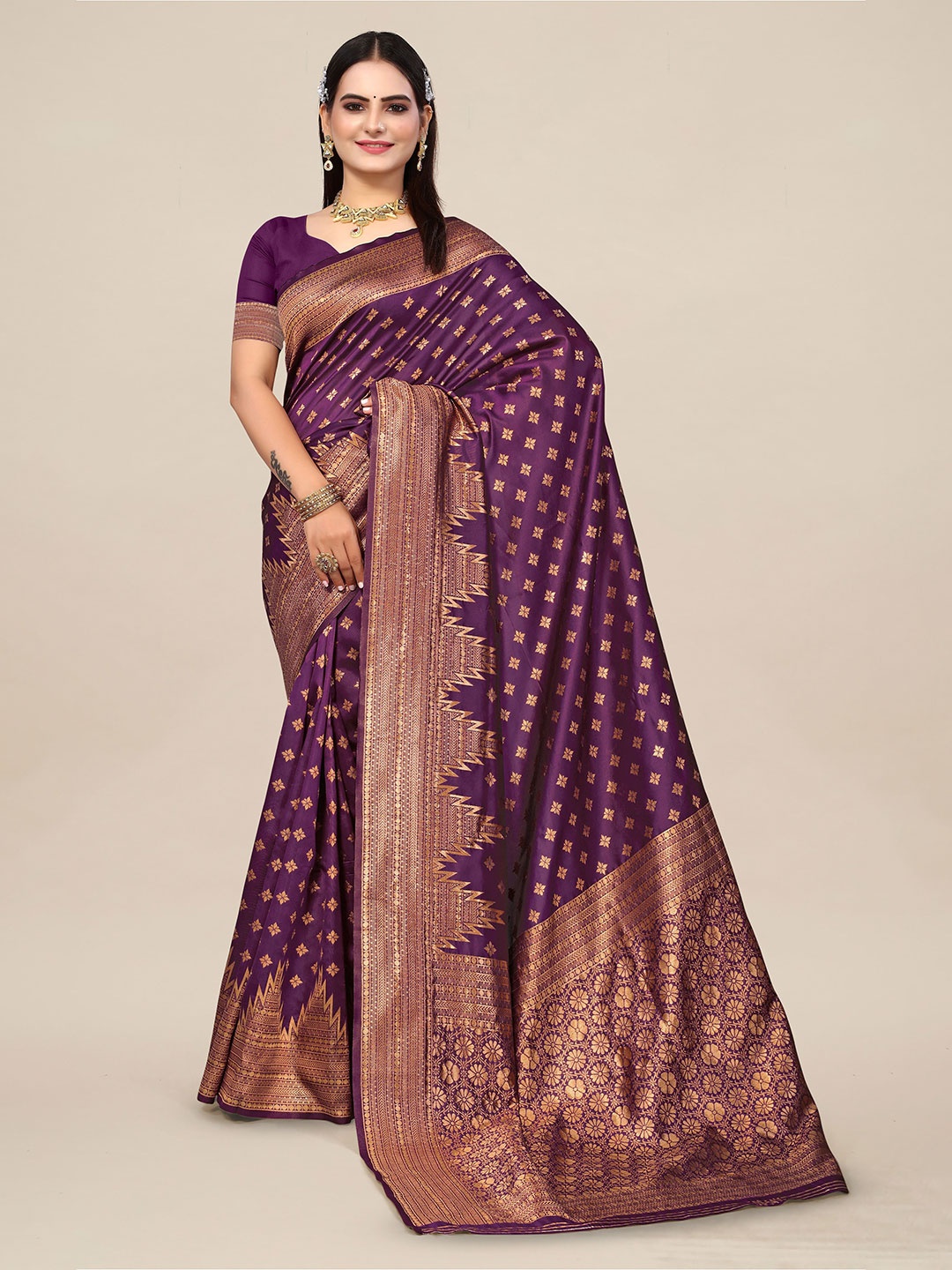 

SHAYRI Woven Design Zari Banarasi Saree, Purple