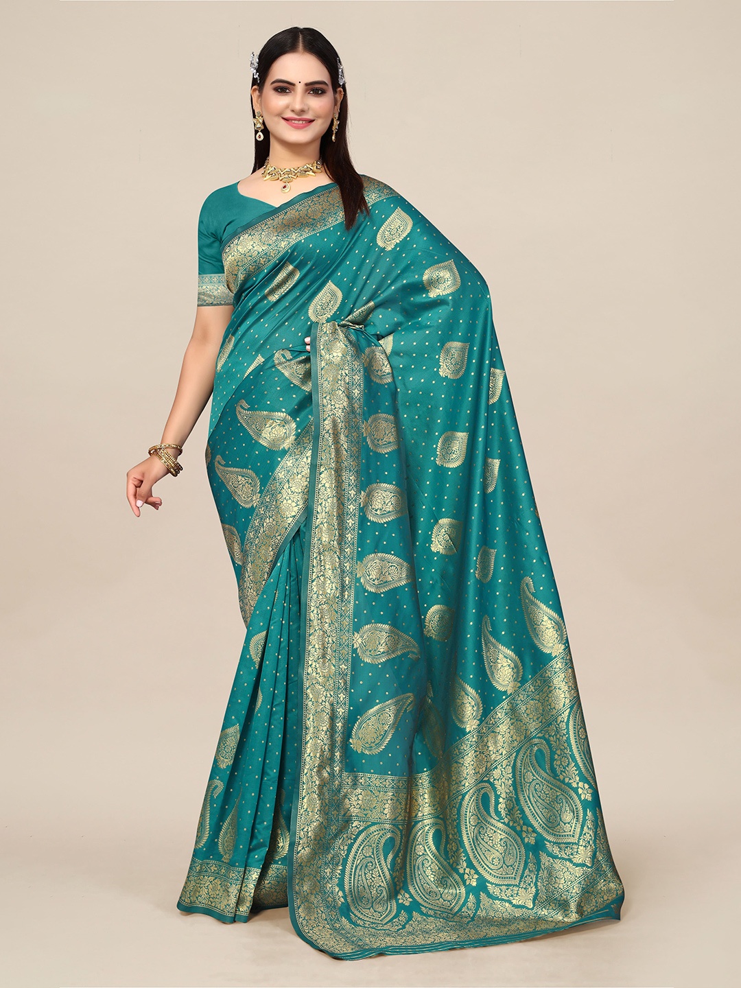 

SHAYRI Paisley Zari Banarasi Saree, Green